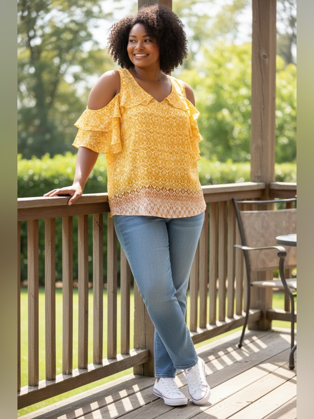 NWT Avenue Yellow Cold-Shoulder Ruffle Top - Women